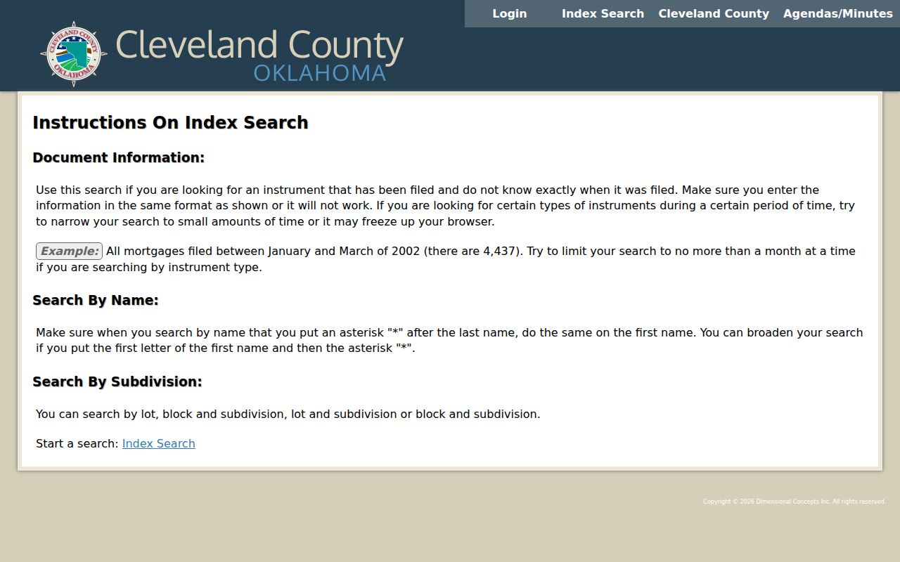 Cleveland County previous residents research using the County Clerk recorded-document index