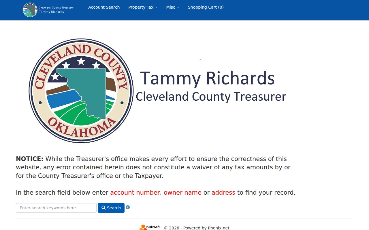 Cleveland County previous residents research with the Treasurer tax-search entry