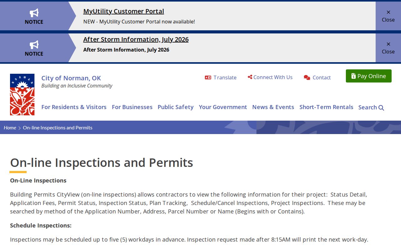 Cleveland County street directory Norman CityView permit search by address