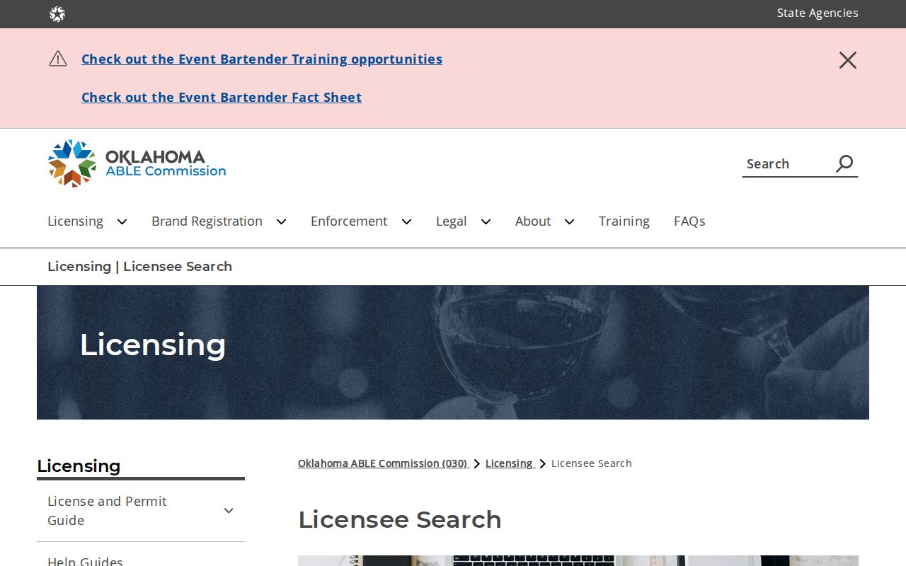Cleveland County resident lookup image of the Oklahoma ABLE licensee search