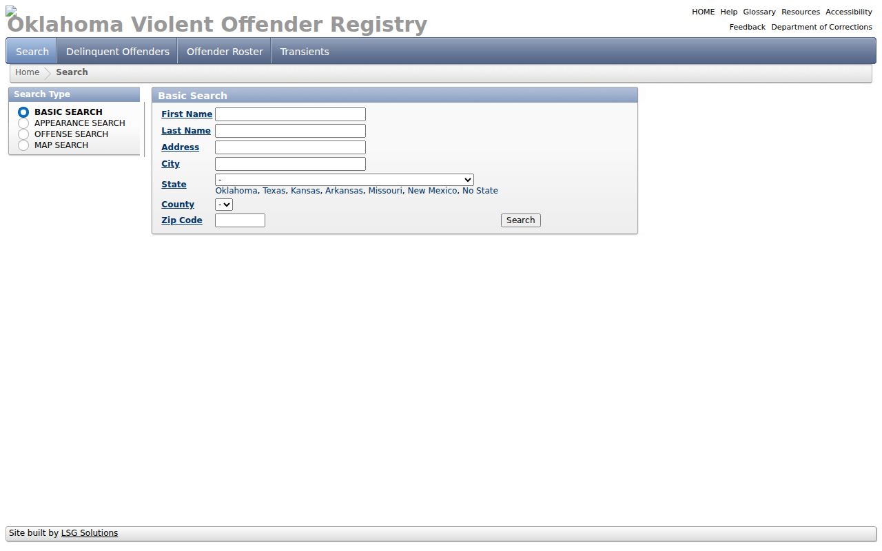 Cleveland County resident lookup image of the Oklahoma violent offender registry search